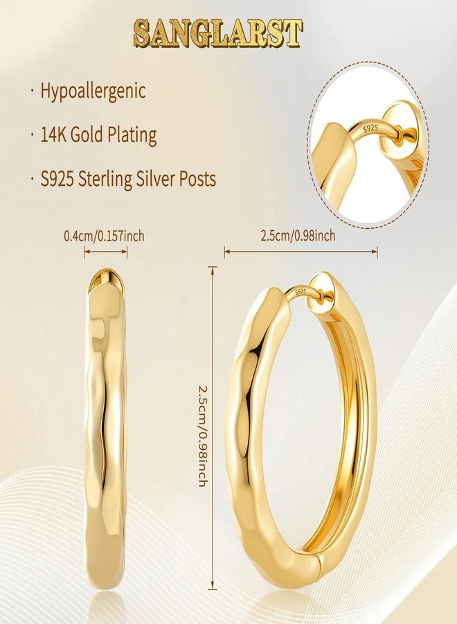 Sanglarst 14K Gold Plated Chunky Hoop Earrings for Women, Hypoallergenic 925 Sterling Silver Posts, Lightweight Stylish Jewelry (GOLD) - Image 2